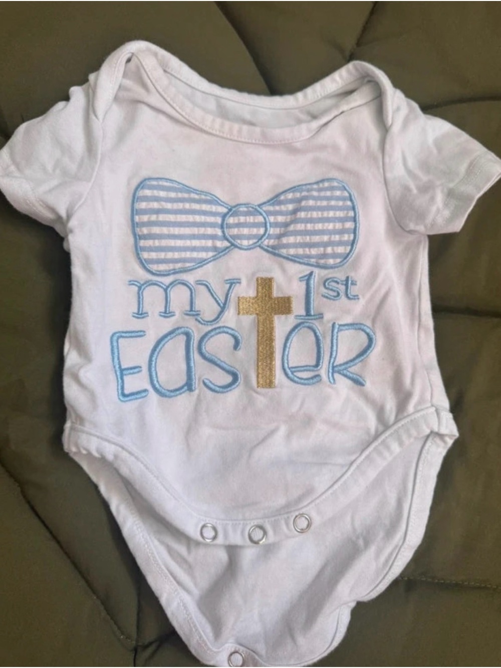 Baby White 'My 1st Easter' One-Piece Bodysuit with Blue Trim